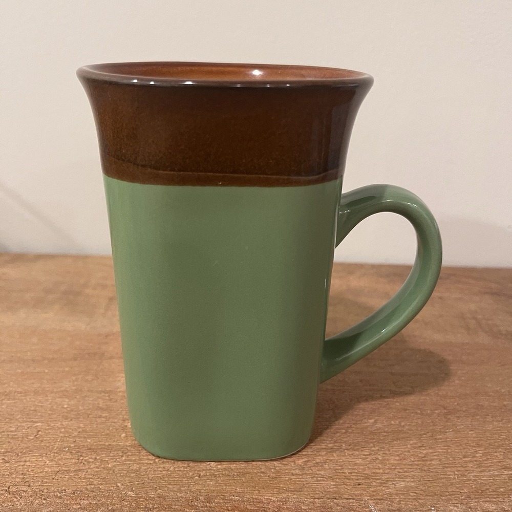 Royal Norfolk Green/Brown Stoneware 14 oz‎ Coffee Cup Square Base Latte Mug Tall